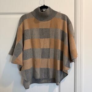 Note di Anita Merino Wool Cashmere Blend Checkered Poncho Mock Neck
